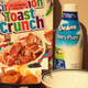 cinnamon toast crunch with bottle of milk and fried shrimp
